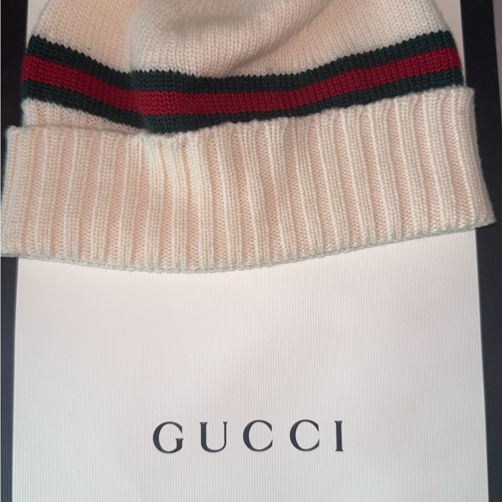 Gucci Cream Knit Hat with Red and Green Stripes